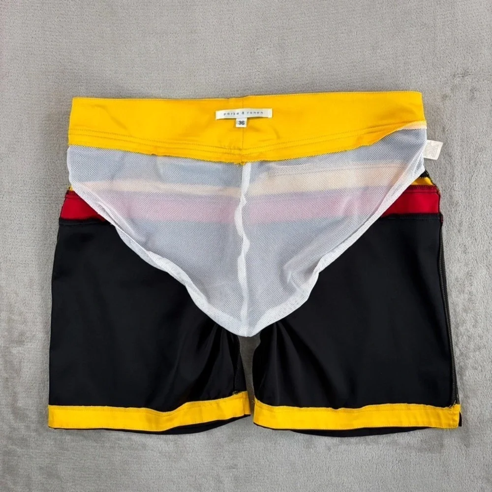 Parke & Ronen Swim Trunk Short in Black Striped 70s Inspired men 38x7 Lined NOWT